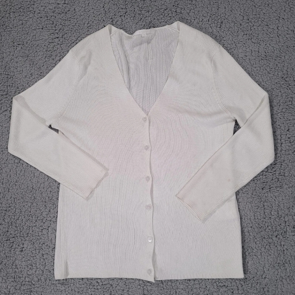 Anayi Womens Small Top Knit V Neck Long Sleeve Stretch White Ivory 38 Button
